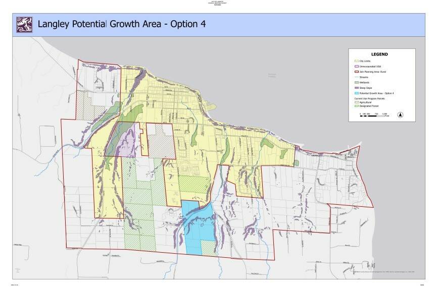 (City of Langley map)
The new Potential Growth Area, highlighted in pale blue, includes part of Maxwelton Road.