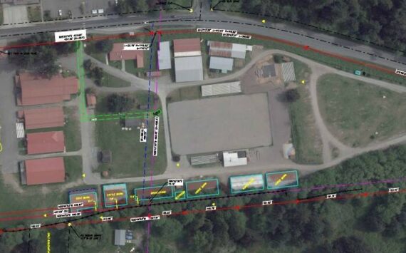 This map of the Whidbey Island Fairgrounds shows the Port of South Whidbey’s boundaries, outlined in red. Concession stands, at far left, are not fully on the property.